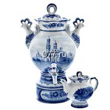 самовар Гжель, фарфор ручной росписи