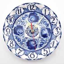 часы Гжель, фарфор ручной росписи