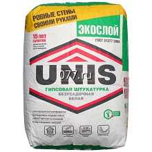 штукатурка для выравнивания поверхности сухая гипсовая, Юнис (UNIS) Экослой, белая, 30 кг